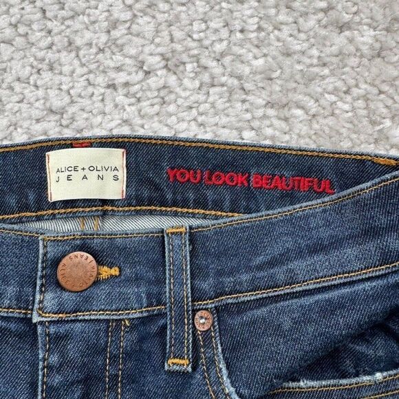 Alice + Oliva Beautiful High Rise Crop Bell Jean Born To Run Distress - Picture 6 of 13